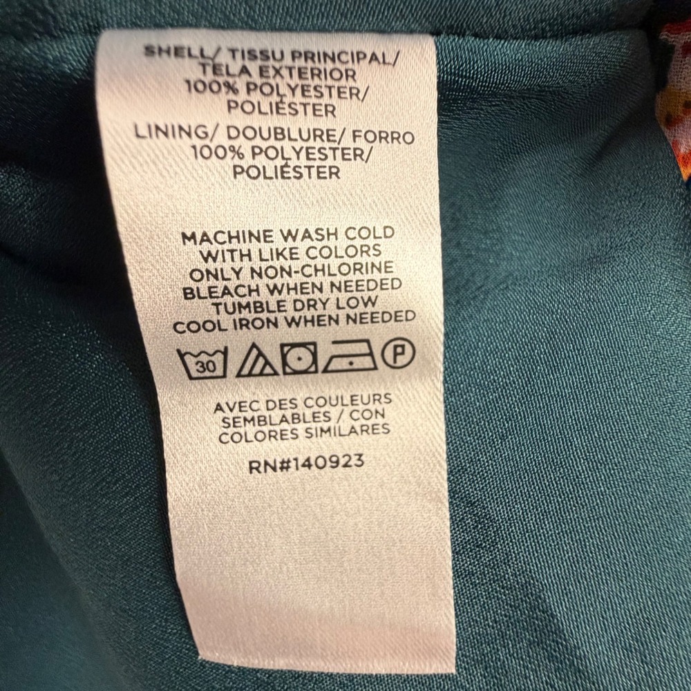LOFT Midi Dress XL Teal Medallion Print Ruffle Split Neck Long Sleeve NEW - Picture 16 of 16